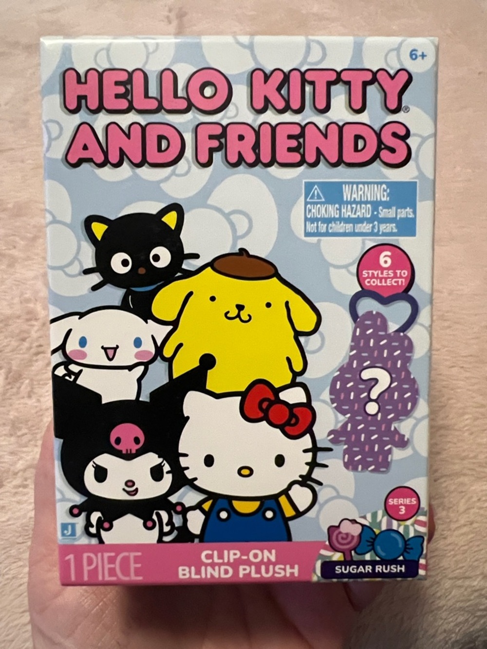 Hello Kitty Clip-On Blind Plush - Pink, Yellow, Black, White, Blue, Red
